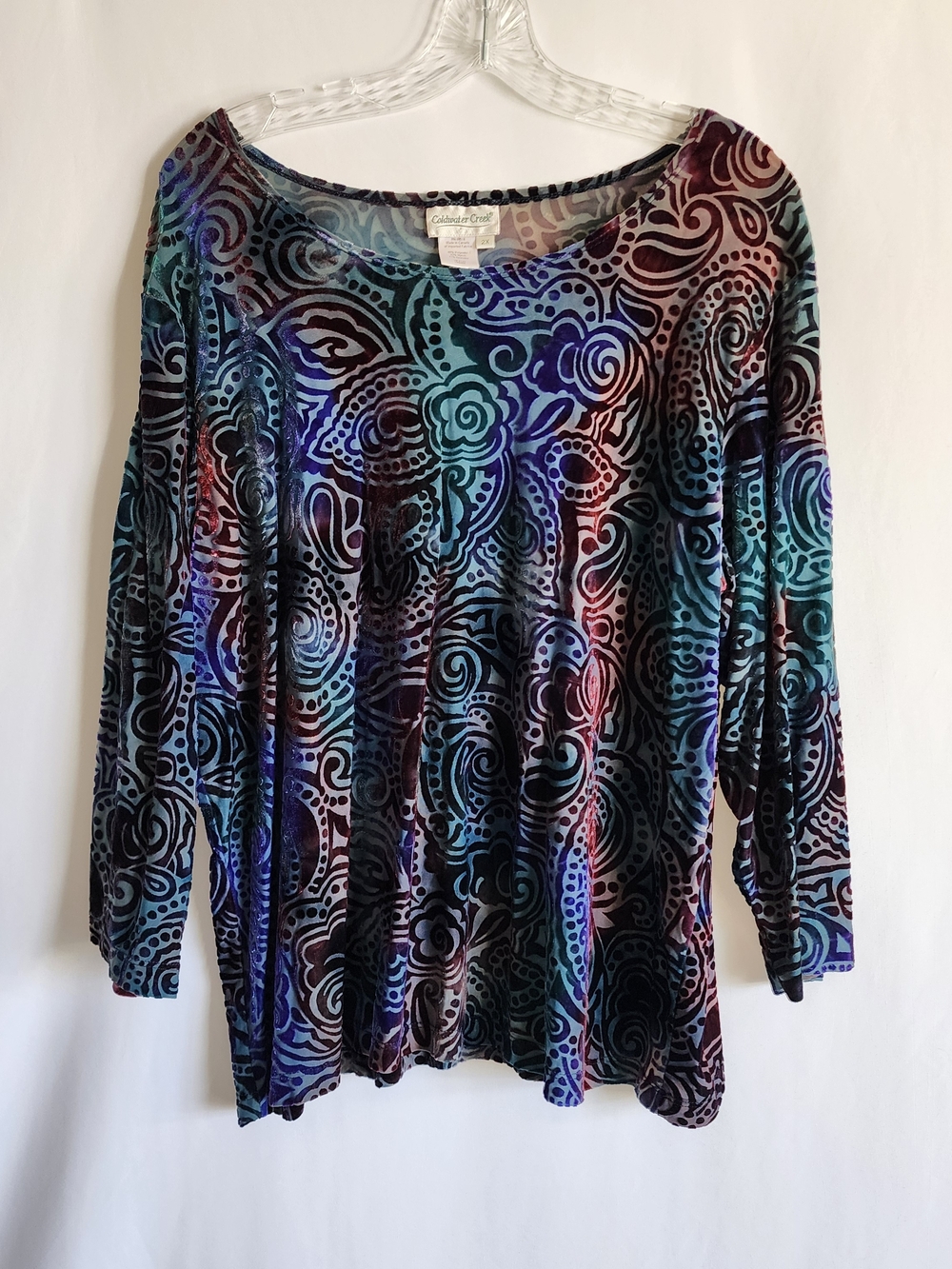 Coldwater Creek Top Size 2XL Burnout Velvet Multi-Colored Semi-Sheer Paisley